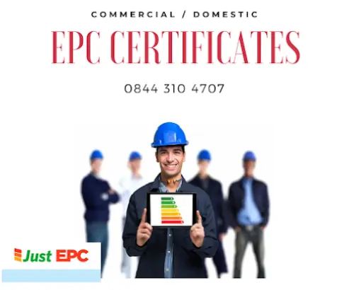 Energy assessor holding an EPC rating chart for domestic and commercial properties in Manchester